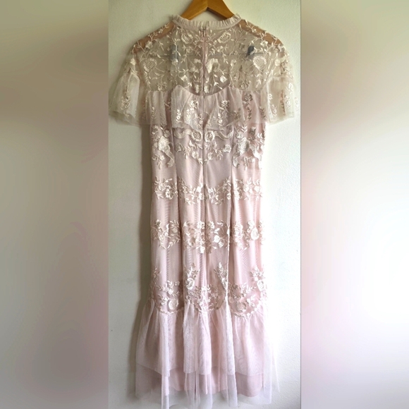 NWT! Mac Duggal, Embroidered Ruffled Sleeve Midi Dress,Blush,Size 10, MSRP $498 - Picture 10 of 11